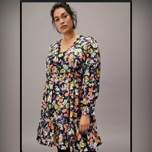 Maeve by Anthropology Black Floral Long Sleeve Dress